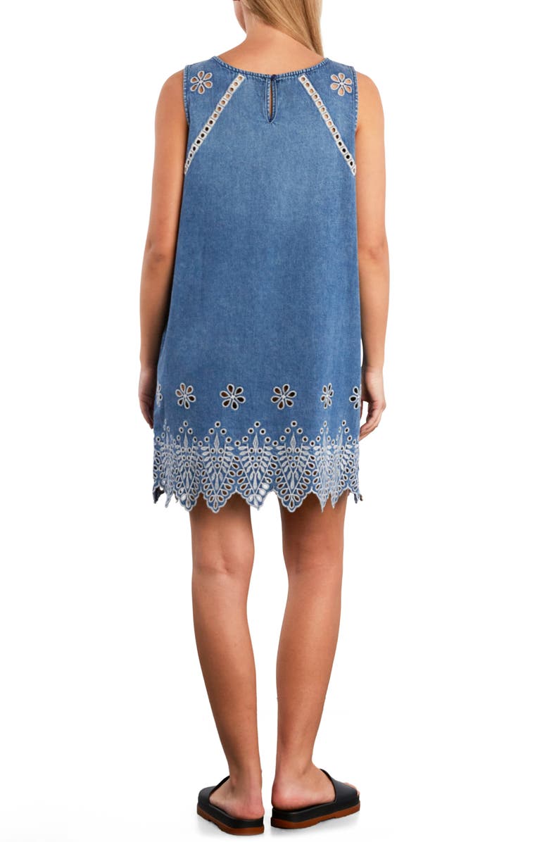 Wash Lab Denim Alison Eyelet Cotton & Linen Denim Shift Dress, Alternate, color, Ivy Denim