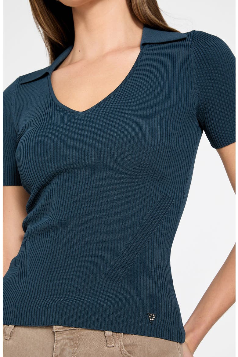 Stella Rib Polo Sweater, Alternate, color, MOONLIT NIGHT