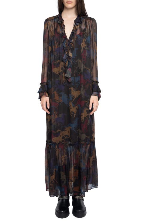 Ralicel Horse Print Long Sleeve Dress