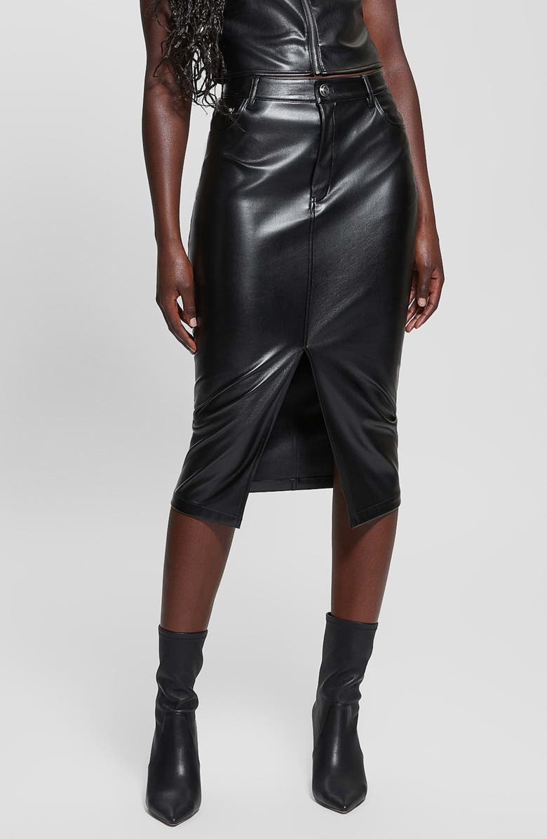 GUESS Celine High Waist Faux Leather Skirt, Main, color, 