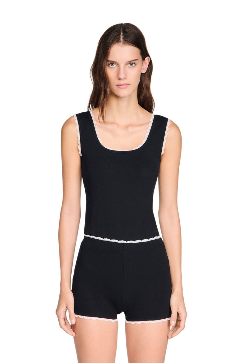 Beaded embroidered ribbed shorts, Main, color, Black
