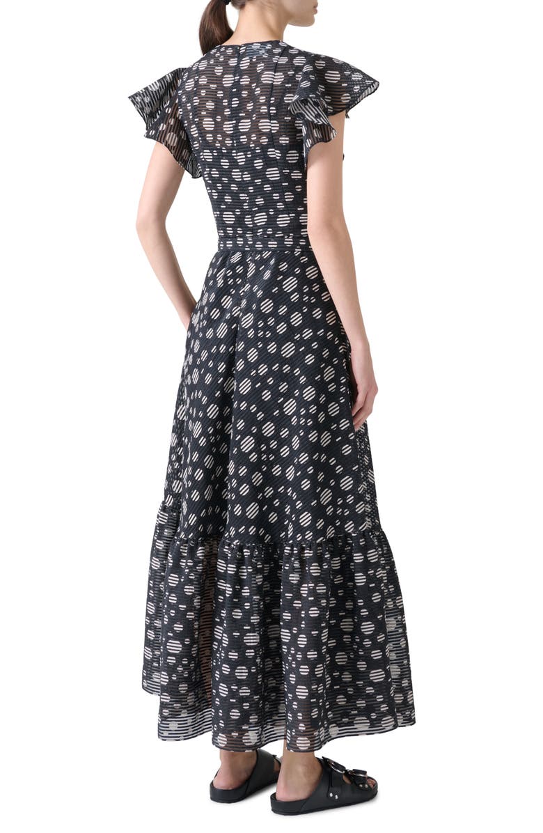 Akris punto Circle Print Burnout Stripe Flutter Sleeve Maxi Dress, Alternate, color, Black-Cream