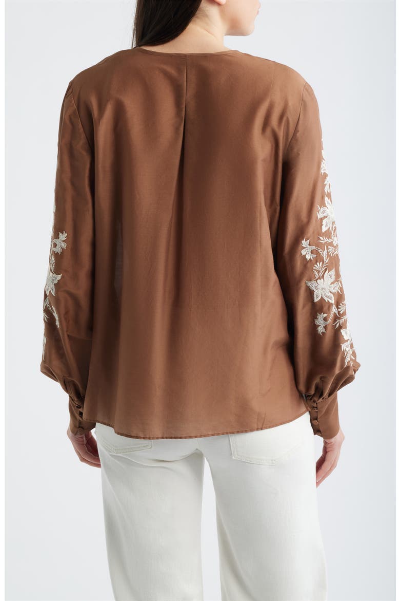 Franki Embroidered Cotton & Silk Top, Alternate, color, CACAO