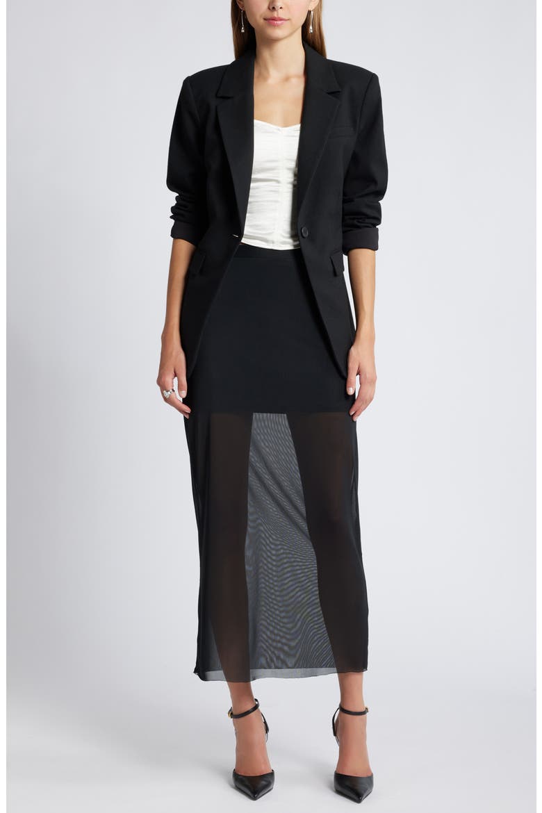 Sheer Mesh Midi Skirt, Alternate, color, BLACK
