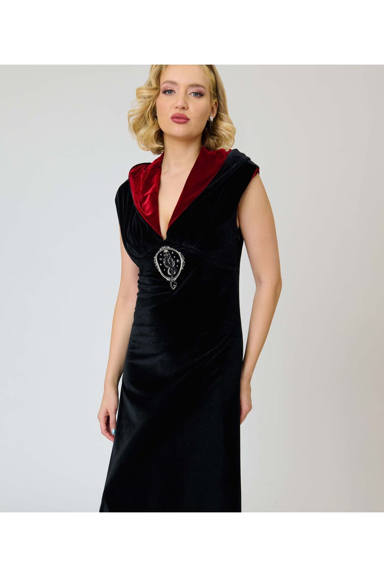 Hooded Maxi Dress, Alternate, color, Black w/ Red Hood