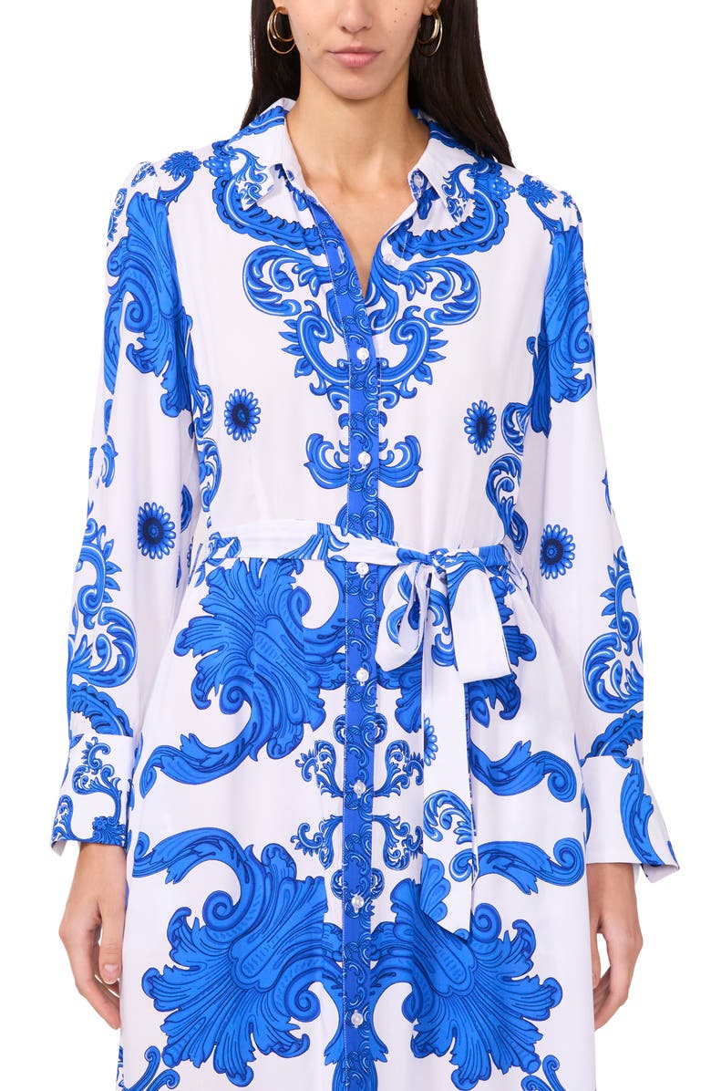 Halogen<sup>®</sup> Print Long Sleeve Belted Shirtdress, Alternate, color, Turkish Blue
