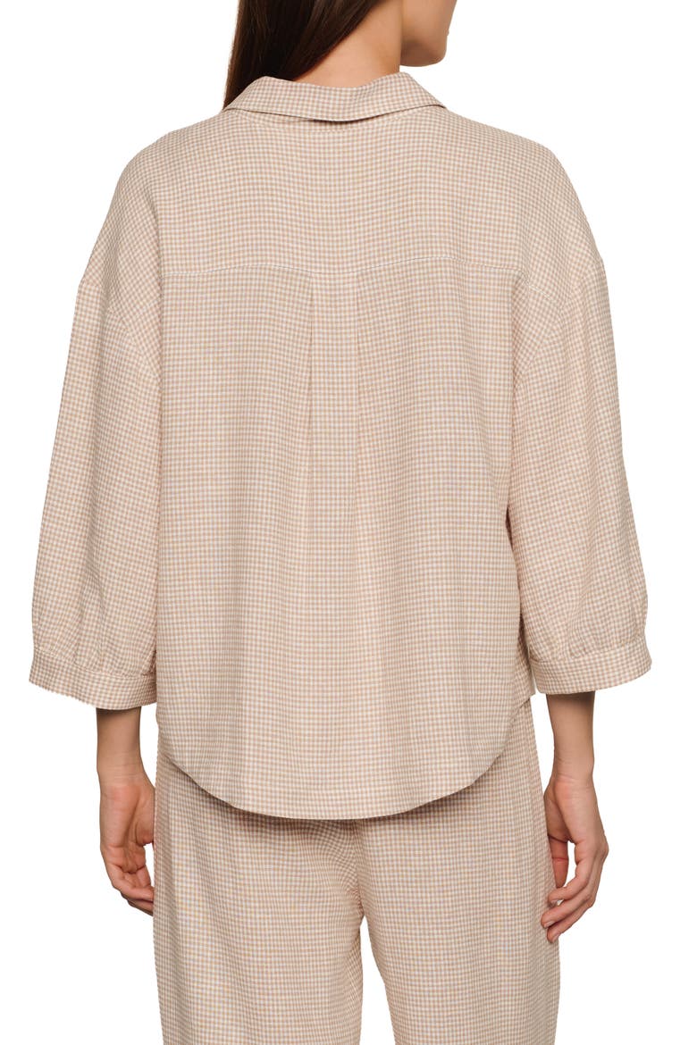 Relaxed Linen Blend Button-Up Sleep Shirt, Alternate, color, GINGHAM WHITE/ WARM TAUPE