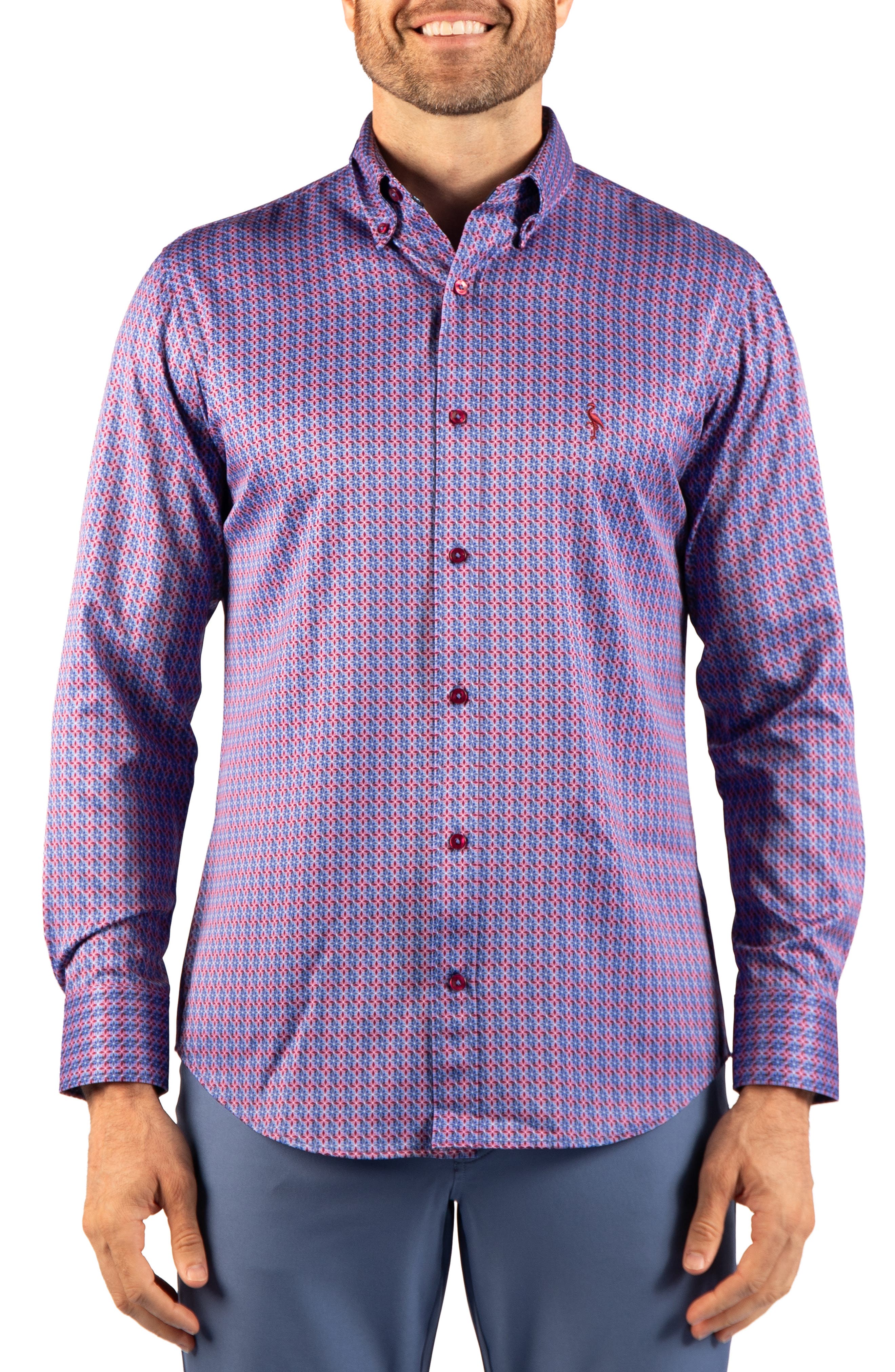Geo Windmill Performance Button Down Shirt