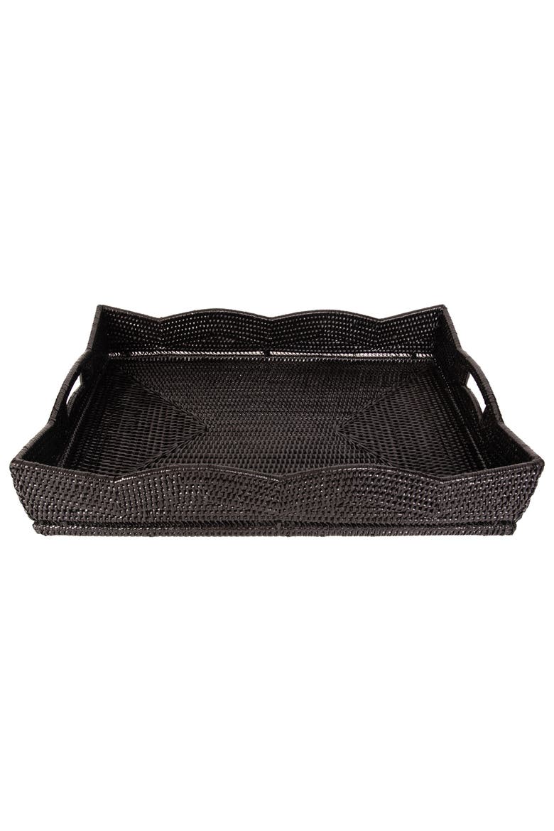 Artifacts Rattan Scallop Collection Rectangular Tray, Alternate, color, Tudor Black