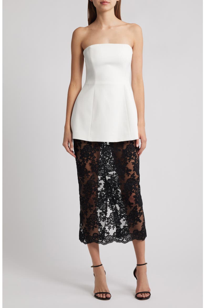 Amaya Strapless Mixed Media Cocktail Dress, Main, color, IVORY / BLACK