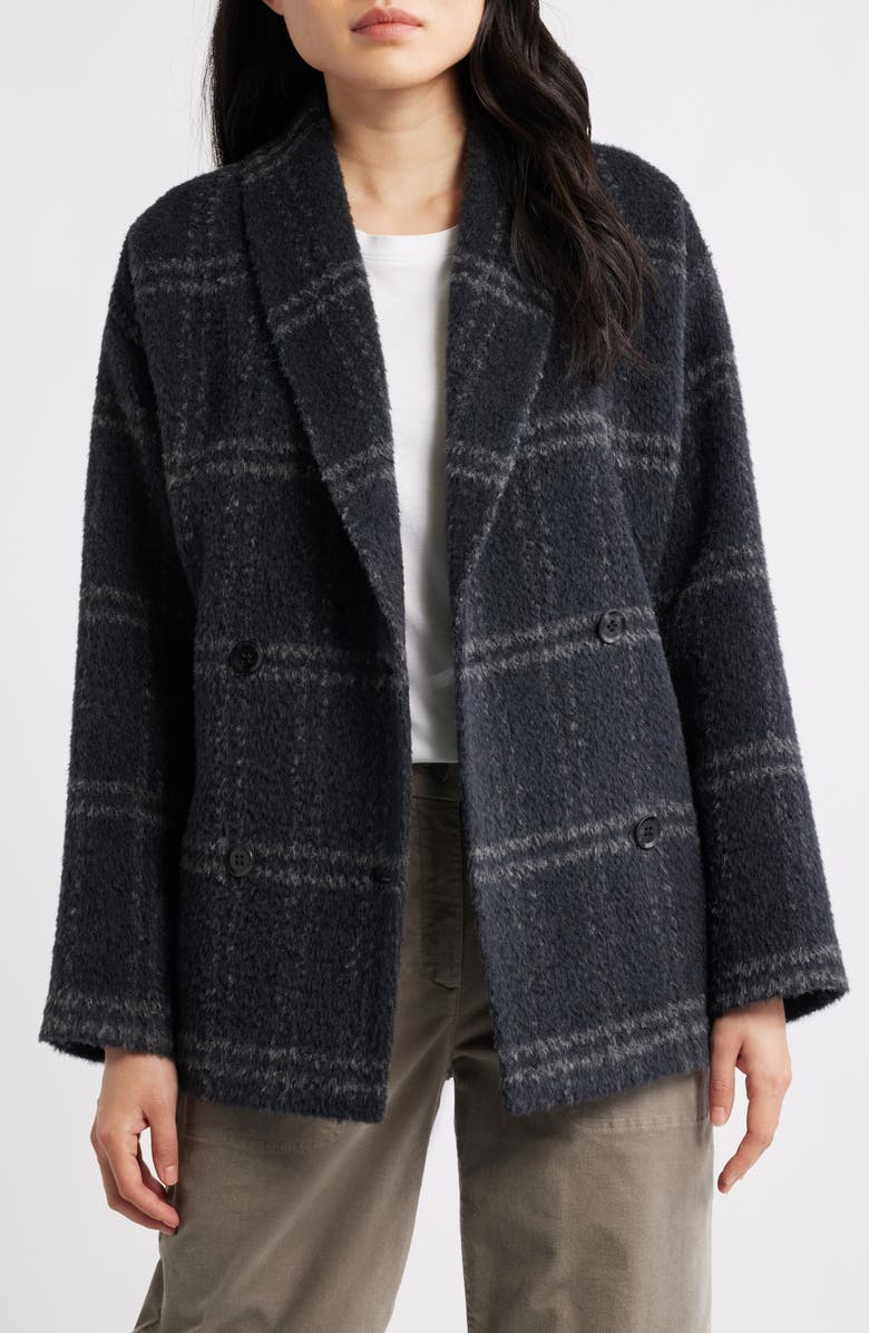 Eileen Fisher Shawl Collar Alpaca & Wool Blend Coat, Alternate, color, Charcoal