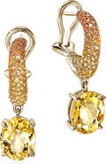 John Hardy Artisan Series 18k Gold Yellow Beryl & Sapphire Drop Hoop Earrings