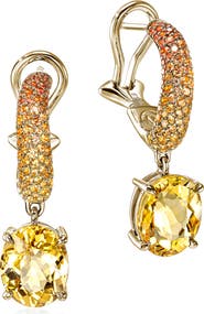 John Hardy Artisan Series 18k Gold Yellow Beryl & Sapphire Drop Hoop Earrings