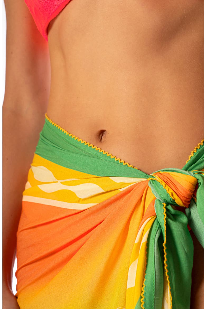 Tropical Landscape Isla Print Cover-Up Pareo, Alternate, color, ORANGE/ YELLOW/ BRIGHT GREEN