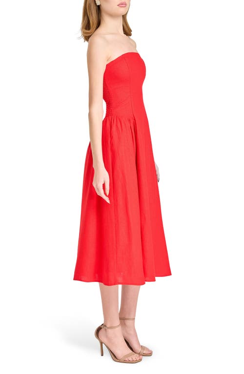 Wayf Giulia Strapless Linen Blend Midi Sundress In Red