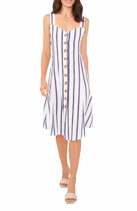 Vince Camuto Stripe Linen Blend Midi Dress