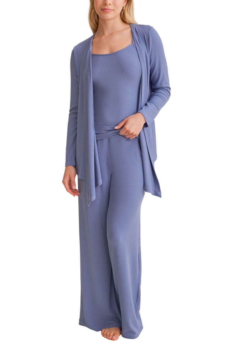Open Front Cardigan, Main, color, DENIM WAFFLE