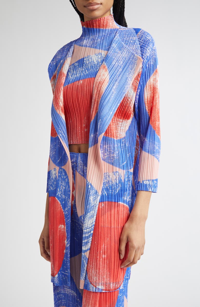 Pleats Please Issey Miyake Backlight Pleated Cardigan, Alternate, color, Red/ Blue