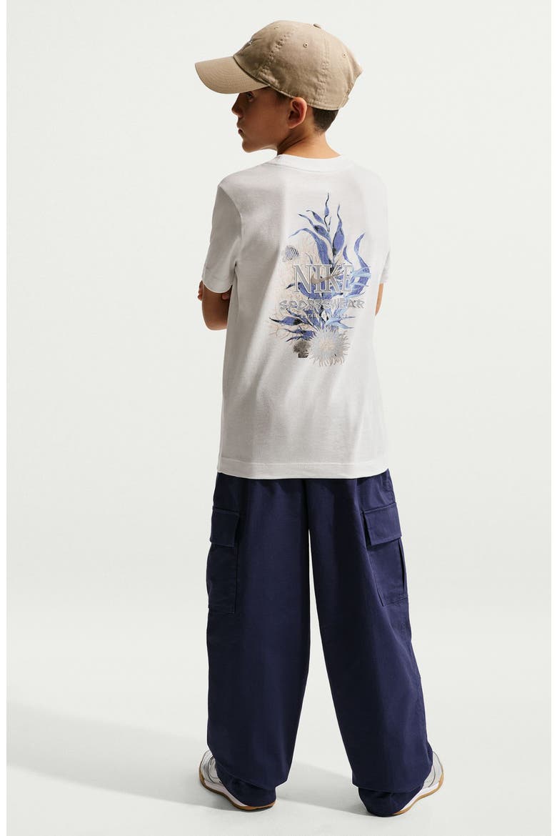 Kids' Sportswear Embroidered Cotton Graphic T-Shirt, Alternate, color, SUMMIT WHITE/ WOLF GREY