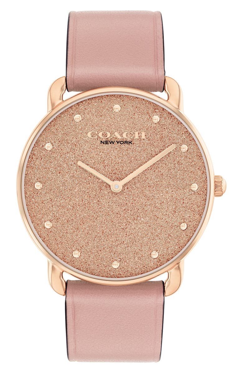 COACH Elliot Leather Strap Watch, 36mm, Main, color, Rose Gold