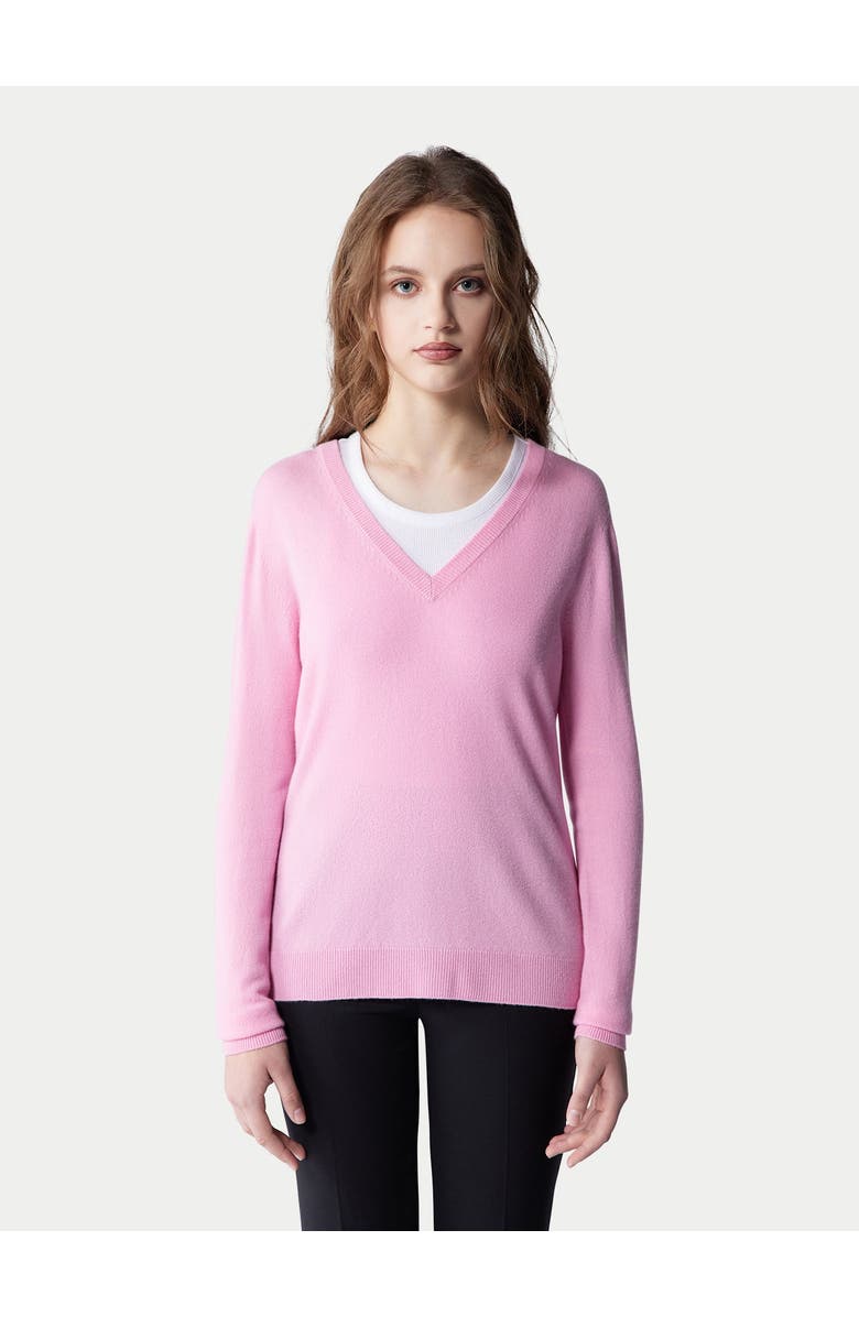 GOBI Mongolian Cashmere Essential Cashmere V-Neck Sweater, Alternate, color, Pink Frosting