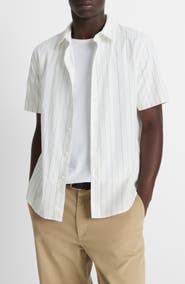Vince Chatsworth Stripe Short Sleeve Cotton Button-Up Shirt