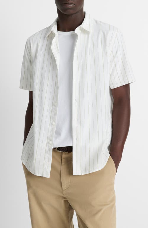 Vince Chatsworth Stripe Short Sleeve Cotton Button-up Shirt In White
