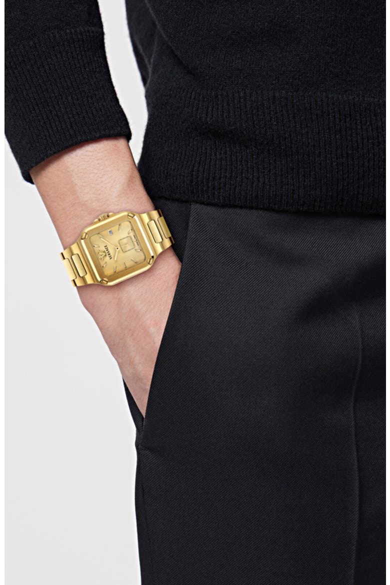 Greca Edge Bracelet Watch, 38mm x 49mm, Alternate, color, IP YELLOW GOLD