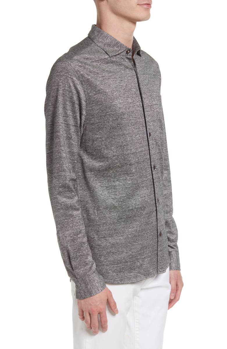 Ted Baker London Mitre Knit Linen & Cotton Button-Up Shirt, Alternate, color, 