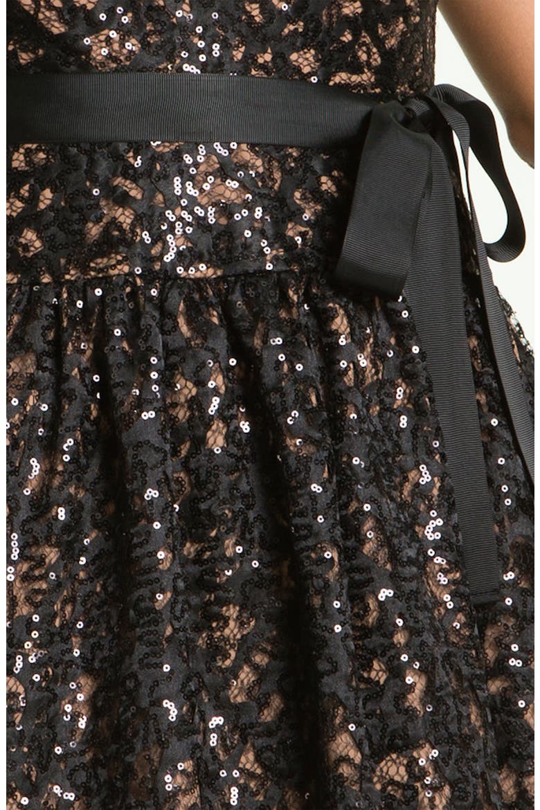 V-Neck Sequin Fit & Flare Dress, Alternate, color, BLACK
