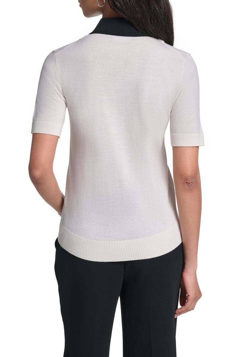 Layered Short Sleeve Sweater, Alternate, color, BIRCH/ BLACK