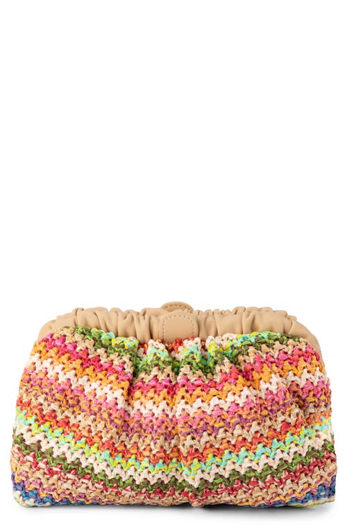 Olga Berg Amalia Pleated Woven Straw Clutch In Multi Natural