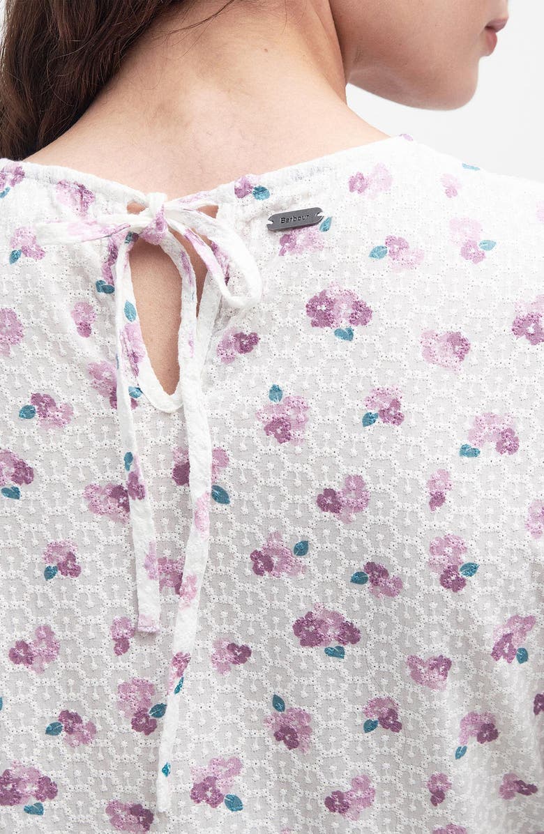 Barbour Goodleigh Floral Puff Sleeve Cotton Midi Dress, Alternate, color, White/Pink Flowers