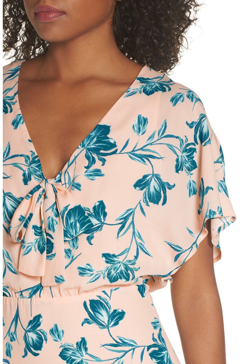 Tie Front V-Neck Dress, Alternate, color, PINK ROSECLOUD GARDENIAS