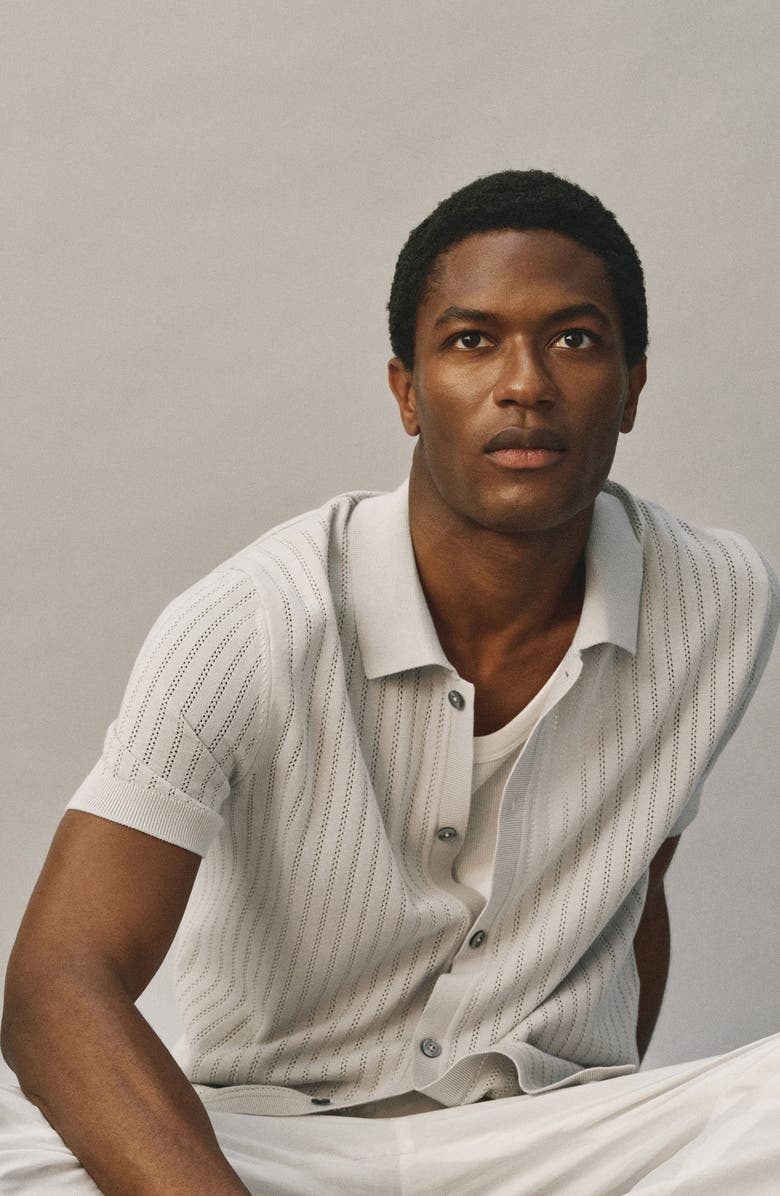 MANGO Pointelle Polo Sweater, Alternate, color, Ice Grey