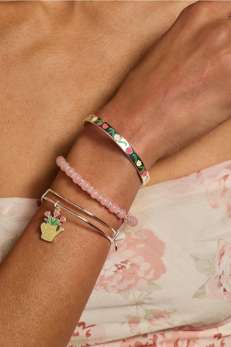 Cherry Quartz Beaded Charm Bangle, Alternate, color, Silver