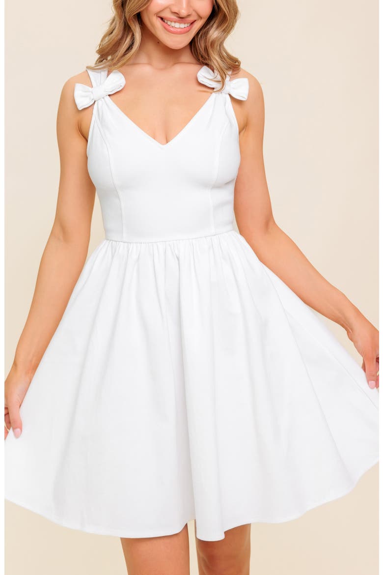 Bow Strap Twill Minidress, Alternate, color, WHITE DENIM