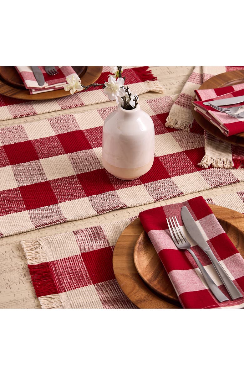 Design Imports Checkered Fringe Cotton Table Runner, Alternate, color, Red