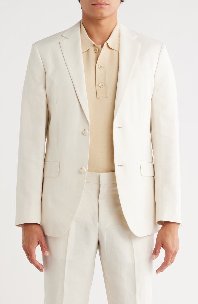 Open Edit Slim Fit Solid Linen Blend Sport Coat, Main, color, Ivory Dove