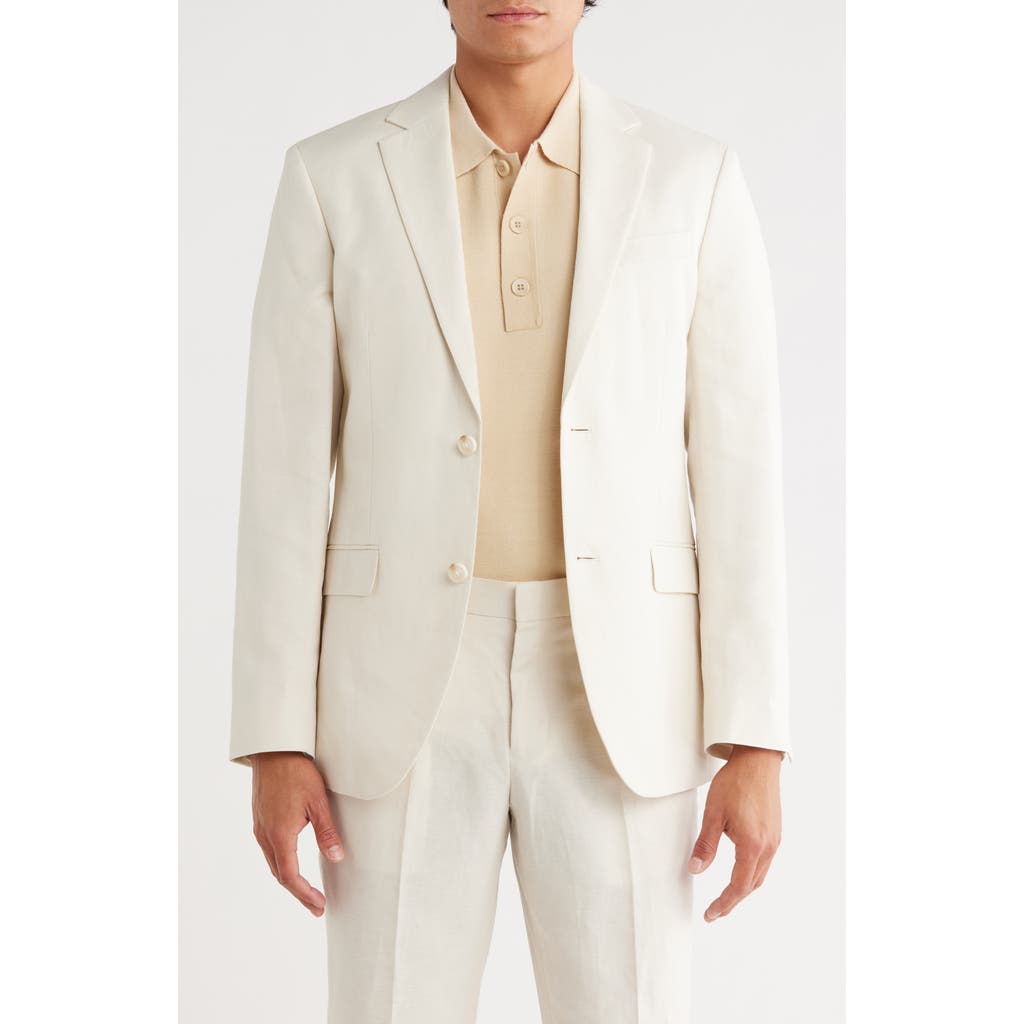 Open Edit Slim Fit Solid Linen Blend Sport Coat In White
