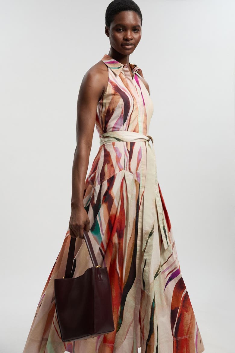 Marble Print Halter Midi Shirt Dress, Alternate, color, Multi