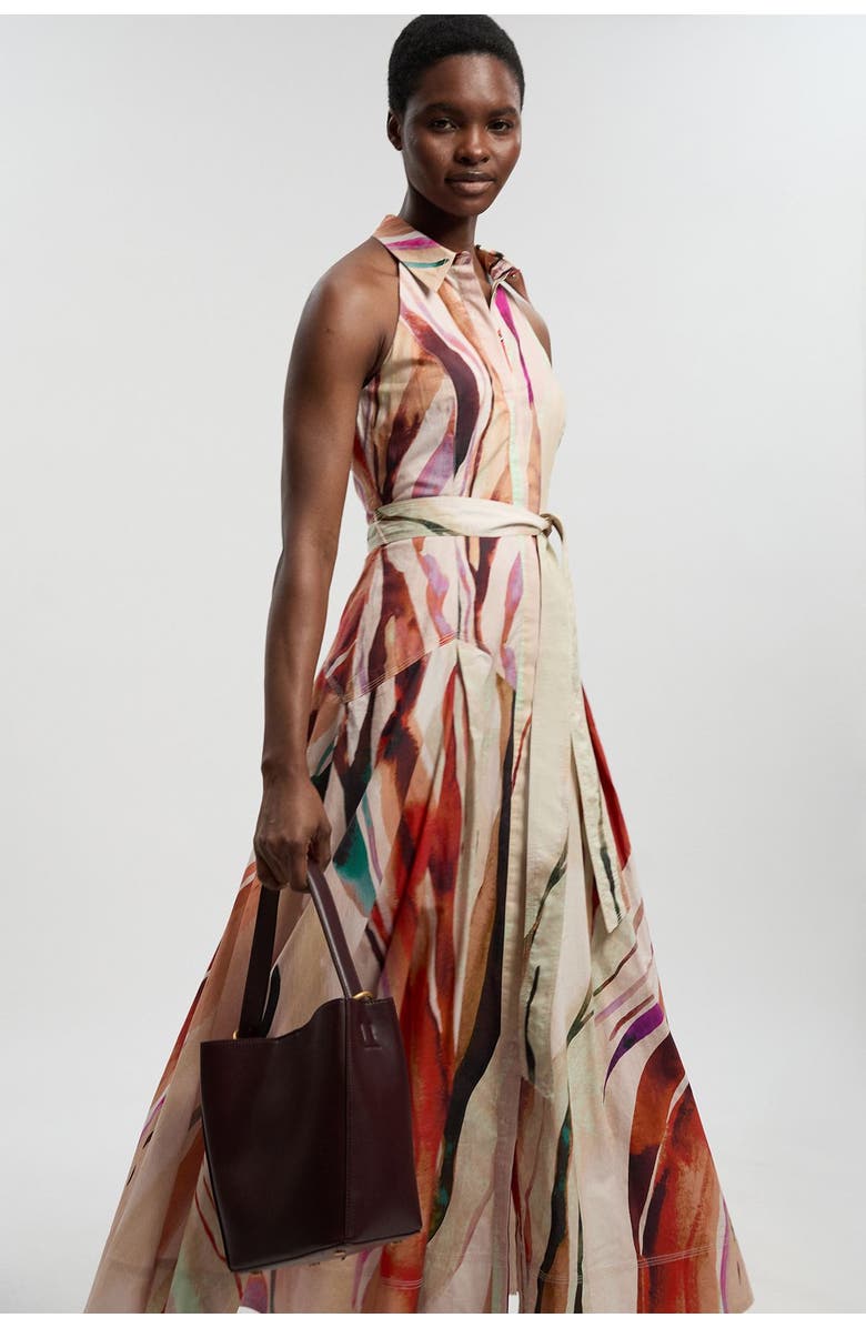 Karen Millen Marble Print Halter Midi Shirt Dress, Alternate, color, Multi