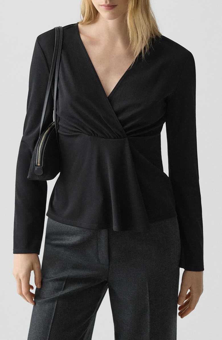 Theory Gathered Neck Knit Top, Main, color, Black