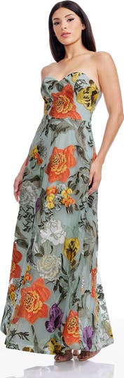 Connor Embroidered Strapless Cocktail Maxi Dress