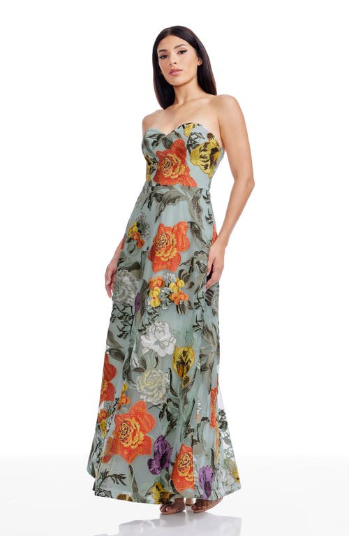 DRESS THE POPULATION DRESS THE POPULATION CONNOR EMBROIDERED STRAPLESS COCKTAIL MAXI DRESS