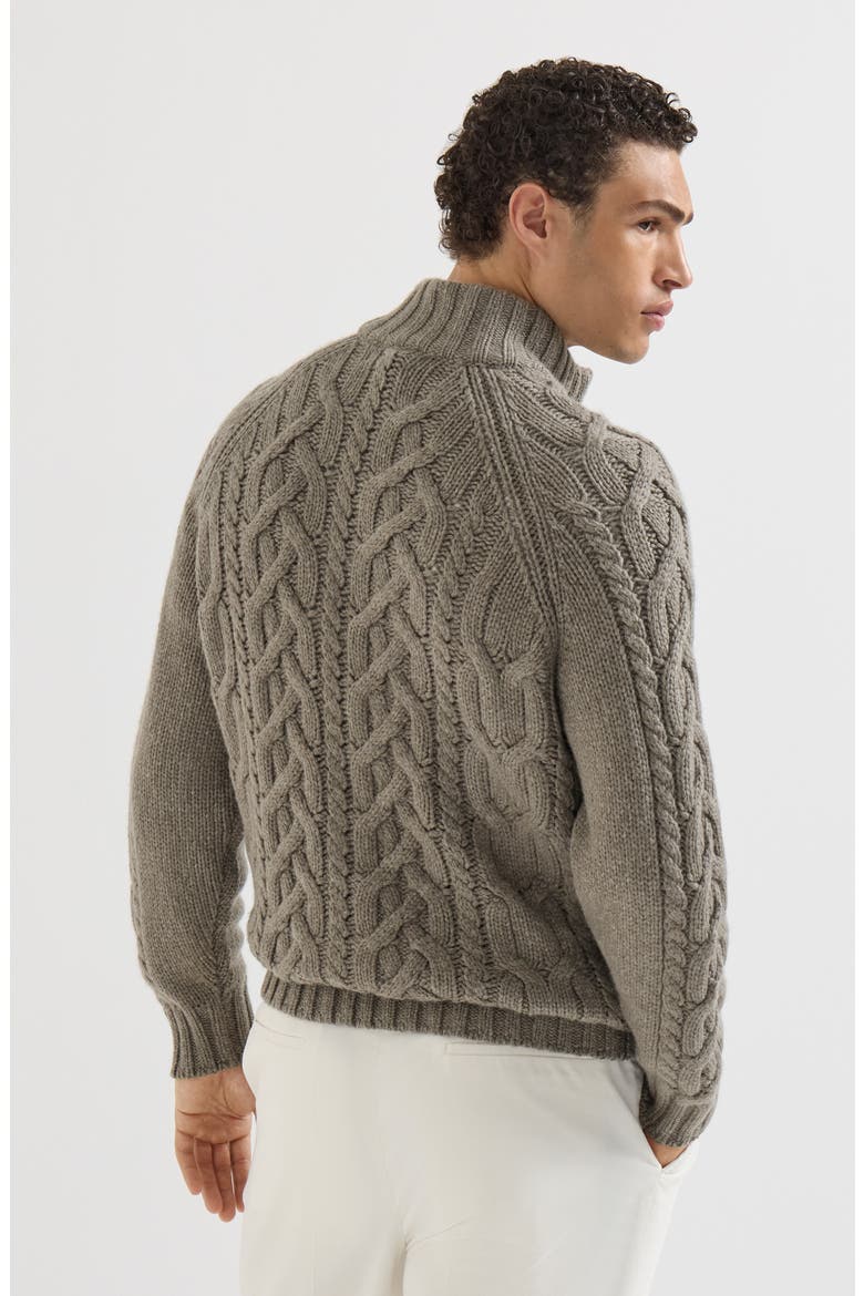 Cable knit cardigan in cashmere Feather yarn with zipper, Alternate, color, Military