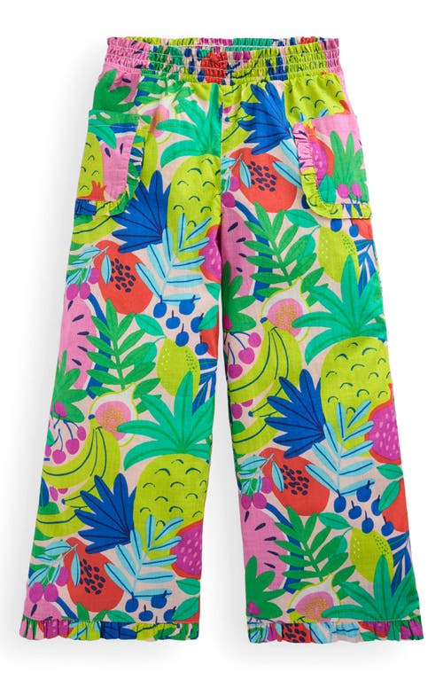 Mini Boden Kids' Nostalgic Frill Fruit Print Cotton Wide Leg Pants