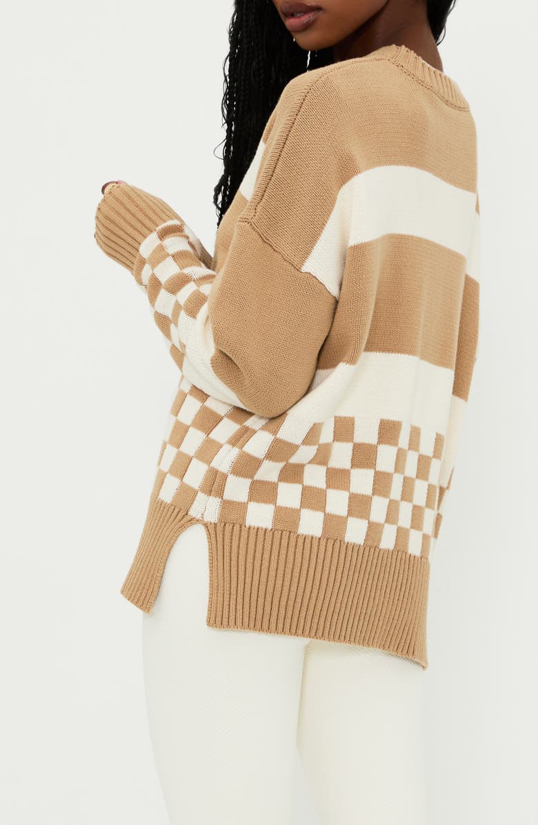 Beach Riot Callie Colorblock Crewneck Sweater, Alternate, color, Taupe Check