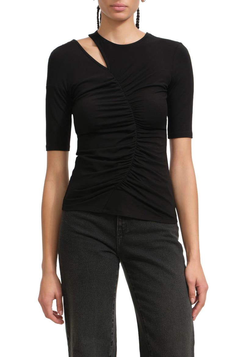 Paz Asymmetric Cutout Knit Shirt, Main, color, BLACK