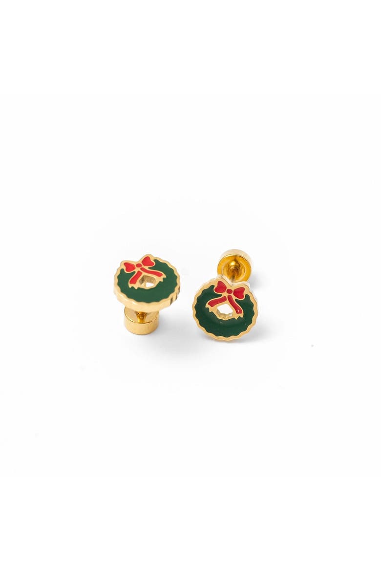 Girls' Wreath Flatback Stud Hypoallergenic Earrings, Alternate, color, Green